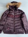 Big Train Faux Fur Hood Puffer Jacket Burgundy Floral (XL)