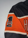 Vintage Harley-Davidson Black Orange Striped Zip-Up Hoodie (M)