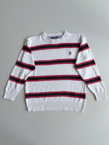 Tommy Hilfiger Striped Crest Logo Crewneck Sweater – White (S)
