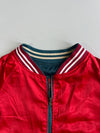 Japanese Souvenir Sukajan Crane Bonsai Embroidered Reversible Satin Bomber Jacket Teal (S)