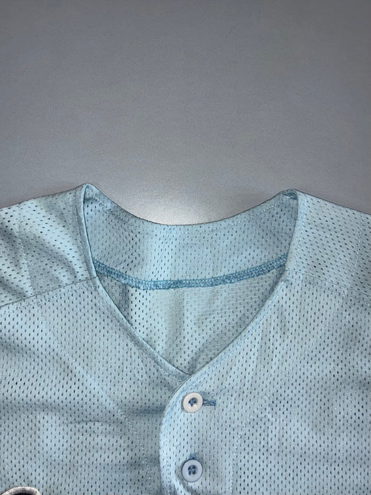 Allstars Baseball Jersey | Mesh Button-Up | Script Lettering | Sky Blue (XL)