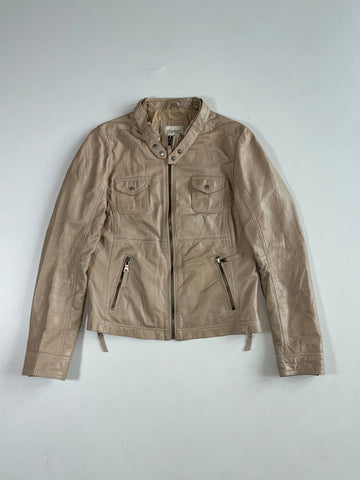 Vintage Esprit Beige Leather Cafe Racer Jacket (S)