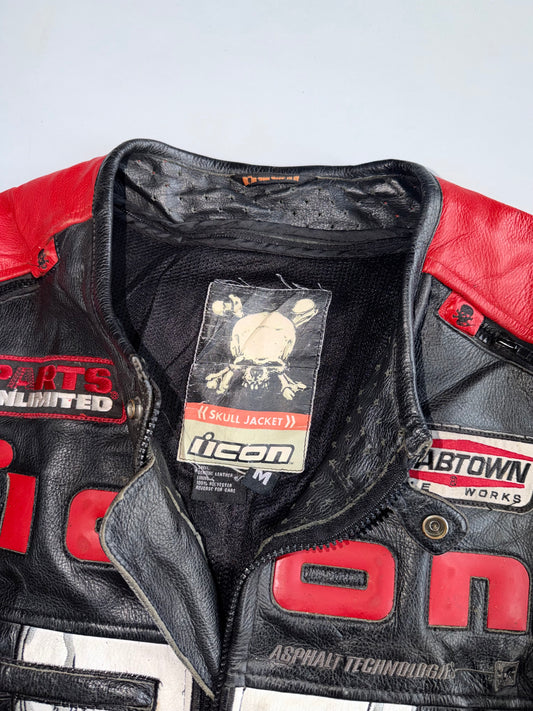 Icon “Skull Jacket” Genuine Leather Motorcycle Jacket Back Padded (M)