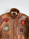 Avirex Type G-1 U.S. Navy Flight Jacket Multi-Patch Leather Bomber with Blood Chit & Shearling Collar (L/XL)