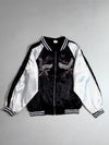 Embroidered Crane Sukajan Souvenir Bomber Jacket – Black/White Satin (S)