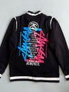 Stussy Worldwide Varsity Jacket  Black Cotton Bomber Style with City Print (L)