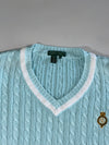 Lauren Active Ralph Lauren Cable Knit Cricket Sweater with Crest – Aqua Blue (XL)
