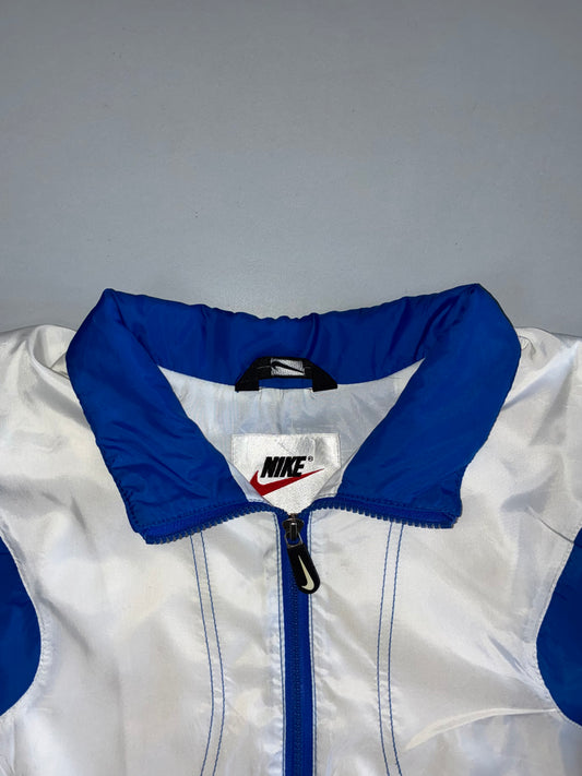 Vintage 90s Nike Colorblock Windbreaker Jacket | Blue White Navy Neon Swoosh (2XL/3XL)