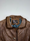 Vintage Brown Leather Ruffle Trim Belted Utility Jacket Women’s (S)