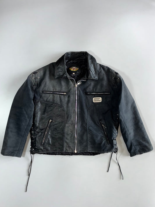 Harley-Davidson “An American Legend” Lace-Up Biker Pure Leather Panel Jacket (XL)