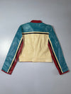 1957 Firenze Colorblock Leather Jacket  Cream/Teal/Burgundy Moto Jacket, (XS)