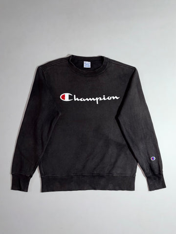 Champion Big Script Logo Crewneck Sweatshirt – Faded Black (S/M)