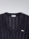 Chemise Lacoste Black V-Neck Knit Sweater with Crocodile Logo(XL)