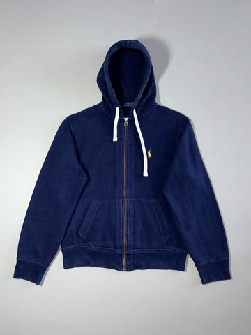Polo Ralph Lauren Navy Zip Hoodie – Yellow Pony Waffle-Lined Hooded Sweatshirt (M)