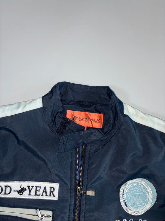 “V.H.P.G Polo Racing Jacket – Multi Patch  | Embroidered Logos | Statement Back Graphic | Rare Vintage Streetwear” (L)
