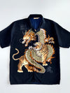 All Things Collection Vintage Dragon & Tiger Japanese-Style Satin Short Sleeve Shirt (L)
