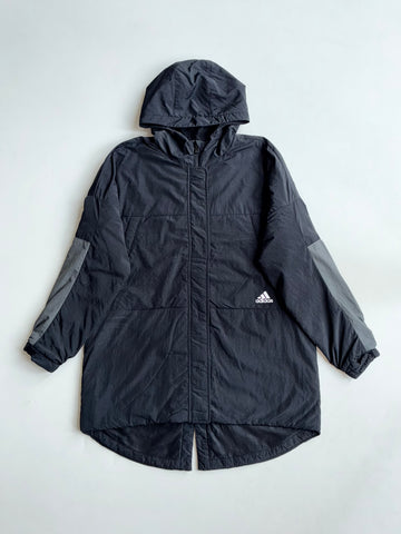 Vintage Adidas Black Longline Hooded Puffer Jacket (XL)