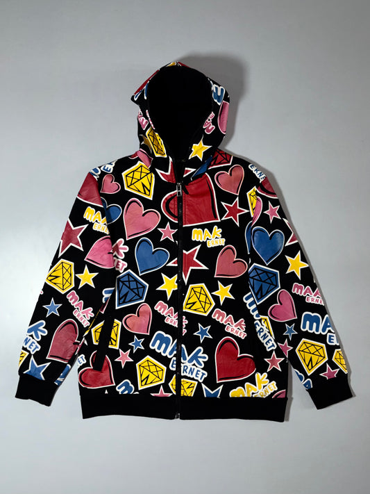 Mak Ernet All-Over Graphic Zip-Up Hoodie Jacket Black Multi (M)