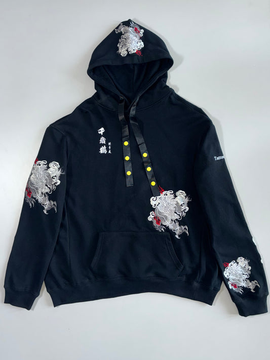 Dragon Embroidered Japanese Style Black Hoodie (3XL)