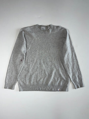 Carhartt WIP Grey Heather Crewneck Knit Sweater with Square Hem Label (M)