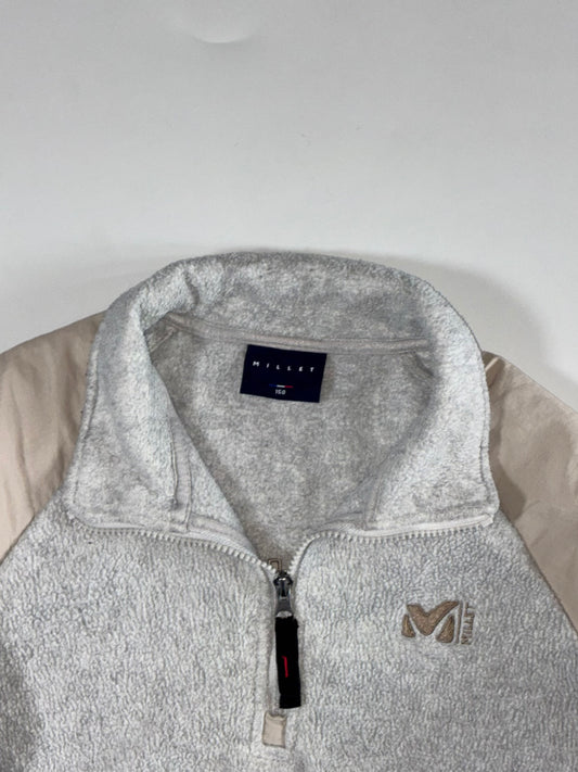 Millet Half-Zip Sherpa Fleece with Nylon Shoulder Panels – Heather Grey/Beige (S)