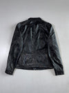 Strellson Black Leather Racer Jacket Swiss-Designed Moto Jacket with Red Zip Pull (M)