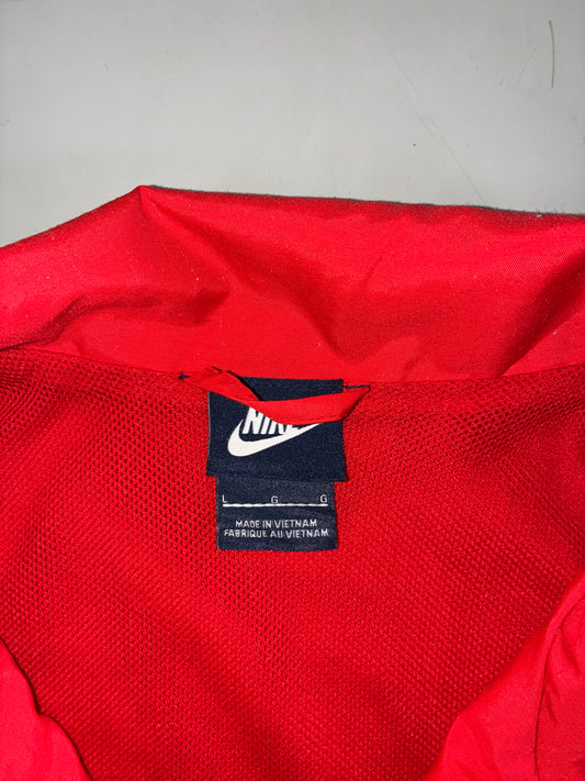 Nike Red Track Jacket – Black & White Chest Stripe, Mesh Lined (L)