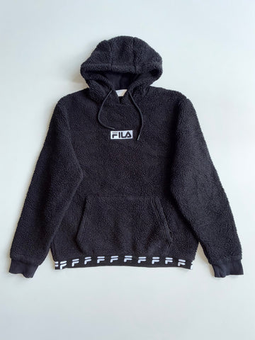 FILA Sherpa Fleece Box Logo Hoodie – Black (M)