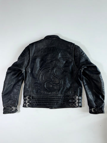 Vintage 90s Spirit Motors POLO Embossed Dragon Leather Biker Jacket (XL)