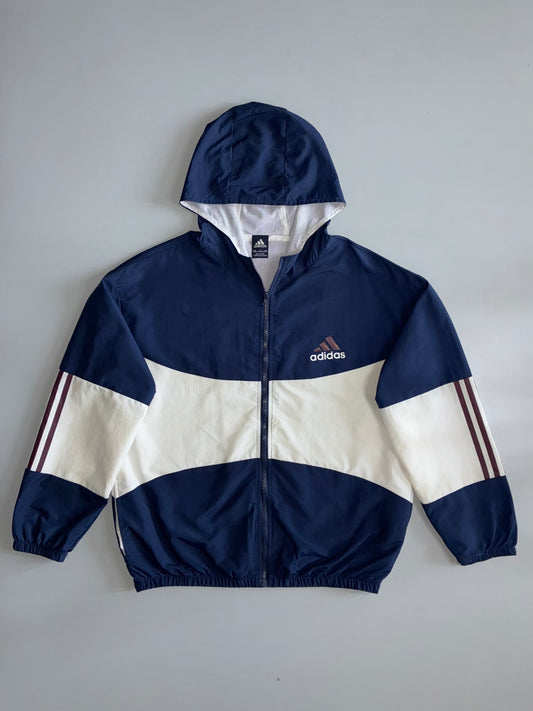 Adidas Vintage Navy & White  Colorblock Hooded Windbreaker Jacket Size (XL)