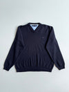 Tommy Hilfiger Navy V-Neck Knit Sweater – Oxford Contrast Collar (M)