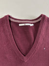 Tommy Hilfiger Burgundy V-Neck Knit Sweater – Flag Logo (XXS)