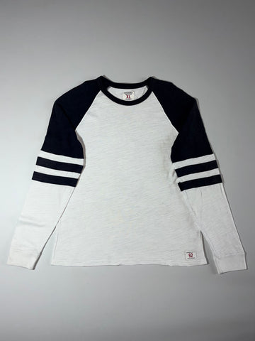 Abercrombie & Fitch White & Navy Raglan Long Sleeve T-Shirt | Varsity Stripe Tee (3XL)