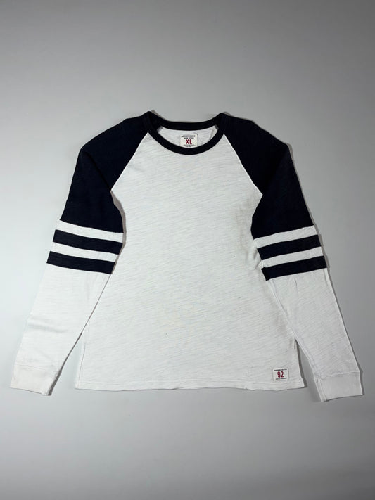 Abercrombie & Fitch White & Navy Raglan Long Sleeve T-Shirt | Varsity Stripe Tee (3XL)