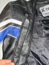 X-Tech Black, Blue & White Striped Leather Motorcycle Racing Jacket Padded (L)