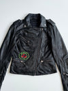 Karl Lagerfeld Black Leather Biker Jacket – Patch Detail women’s(XXS)