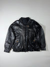 Black Leather-Look Zip-Up Jacket with Flap Pockets (XL)