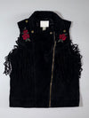 Forever 21 Black Suede Fringe Moto Vest with Rose Embroidery women’s (S)