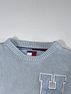 Vintage 90s Tommy Hilfiger Flag Tag Light Blue Chunky Knit Varsity "H" Sweater (XS)