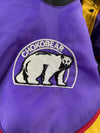 Vintage Y2K Choko Bear Puffer Jacket – Black/Purple/Yellow, Sherpa Collar (XL/2XL)