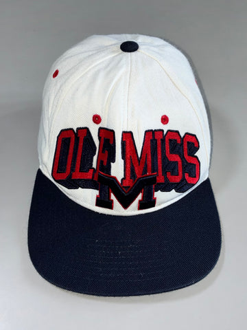 Ole Miss (Rebels) Cap – White/Navy Zephyr Snapback (Adjustable)