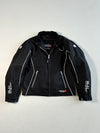 Moto One Italian-Design Textile Motorcycle Jacket Black with White Piping, Removable Mesh Liner Padded (XS)
