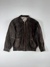 Dark Brown Suede-Look Bomber Jacket with Panelled Design & Zip Pockets (XL)