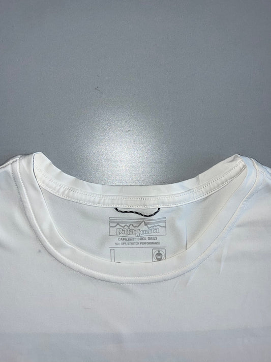 Patagonia Capilene Cool Daily White Long-Sleeve Tee P-6 Logo | 50+ UPF (XL/2XL)
