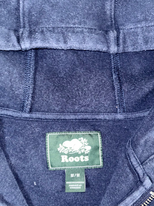 Roots Beaver Logo Full-Zip Hoodie Navy with Red Stripe Trim (S)