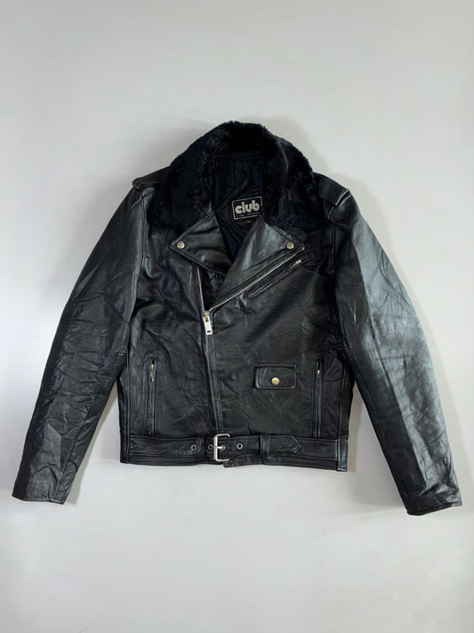 Club Genuine Leather Biker Jacket with Fur Collar (M)