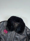 Vintage Mon Lup Black Leather Fur Collar Bomber Jacket (L)