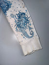 Ed Hardy by Christian Audigier White Mermaid Koi Fish All-Over Print Zip Hoodie Gold Lined Hood (S)