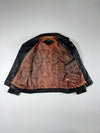 Black Leather-Look Bomber Jacket with Geometric Contrast Stripes & Snap Front (L)