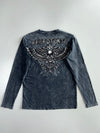 Prepotente Acid Wash Owl Embroidered Long Sleeve Tee (L)